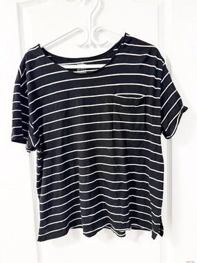 George women’s Black & White Striped Pocket Tee t-shirt large casual summer